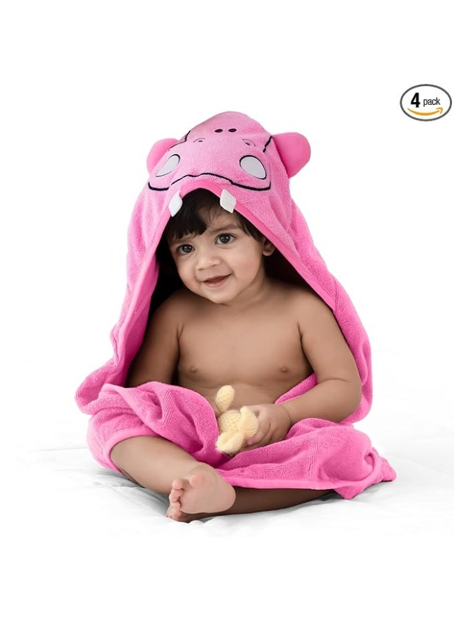 LuvLap Hooded Baby Bath Towel for New Born, Super Soft, Made with Super Soft and Highly Absorbent 100% Zero Twist Cotton, Can be Used for Baby Swaddling (Pink Hippo) - Image 1